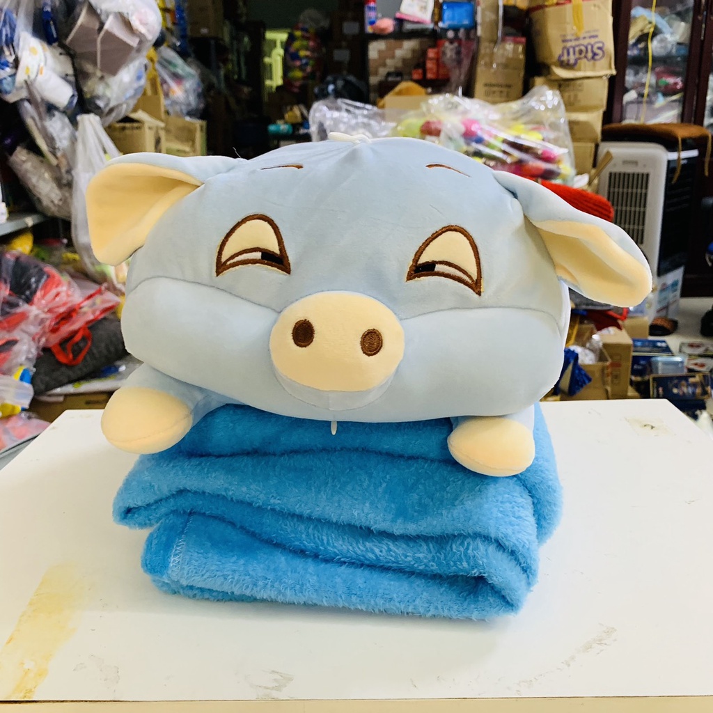 Combo Gấu bông 50cm kèm chăn(mền) hình bé heo - chuột vải nhung mịn bông êm dễ thương- hàng cao cấp