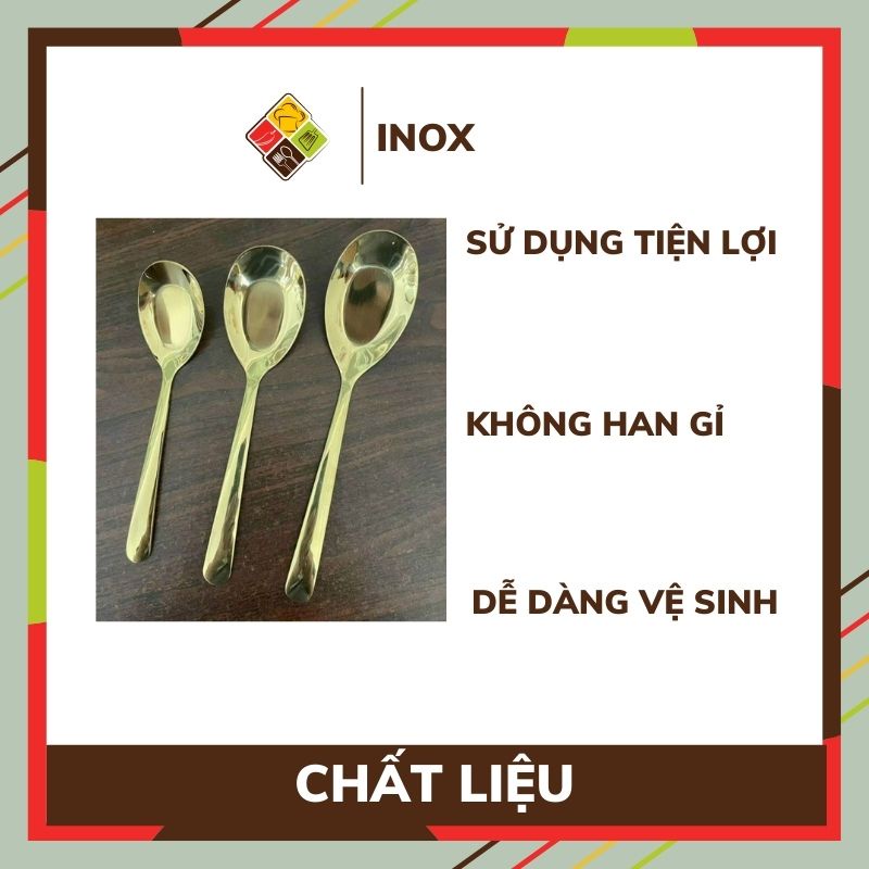 Thìa inox ăn phở BEHOMEMALL muỗng inox mạ vàng cao cấp sang trọng