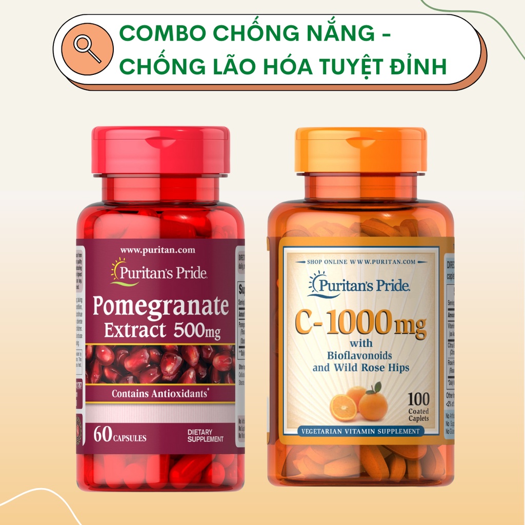 Viên uống chống nắng lựu đỏ, sáng da, ngăn ngừa lão hóa Puritan's Pride 500mg-250mg | BigBuy360 - bigbuy360.vn