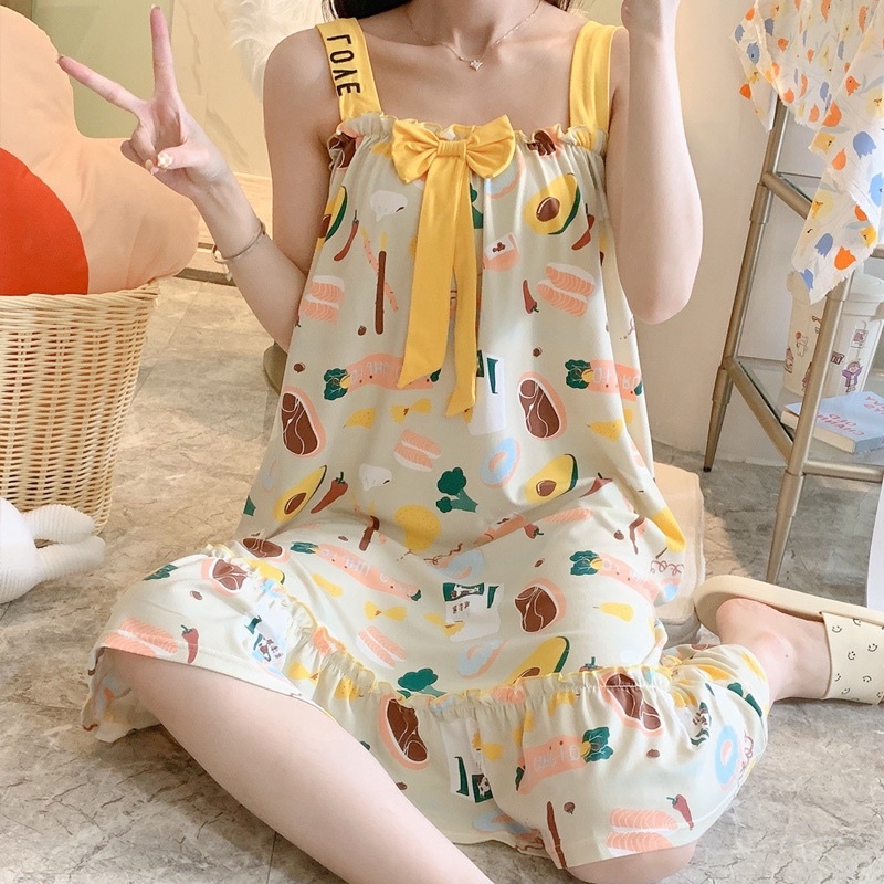 Đầm ngủ 2 dây thun sữa hoạ tiết dễ thương | BigBuy360 - bigbuy360.vn