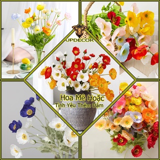 [LOẠI 1] Hoa nhựa giả - Hoa poply, dạ miên lụa nhập khẩu cao cấp - 1 cành 4 nhánh 3 bông 1 nụ