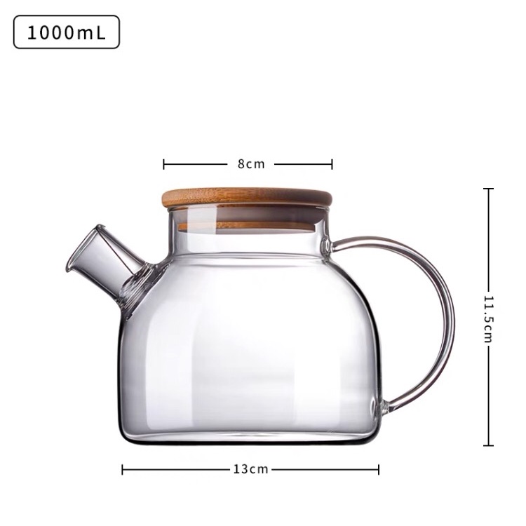 Bình thủy tinh brosilicate chịu nhiệt, bình trà nắp tre và nắp inox cá tính
