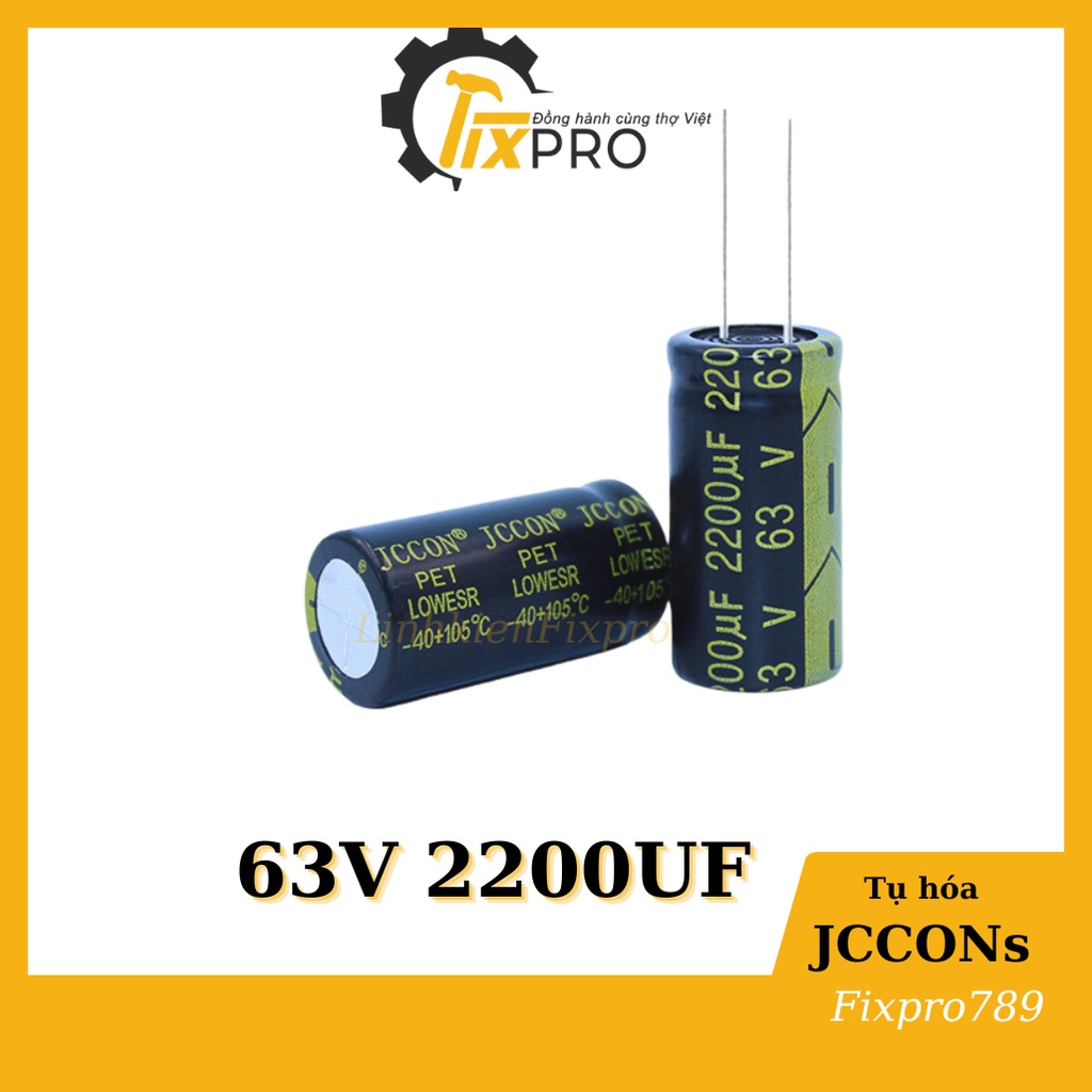 Tụ hóa 63V 2200uF 18x35mm chính hãng JCCONs tần số cao màu xanh xịn