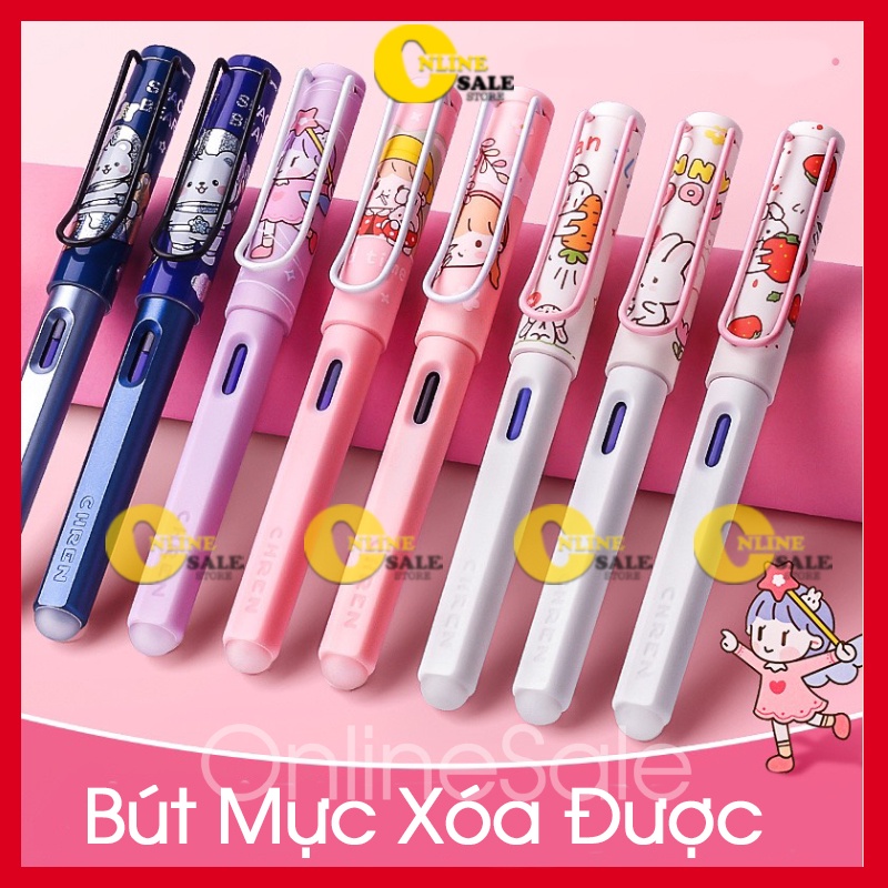 Bút máy xóa được cho bé trai bé gái học sinh tiểu học cấp 1 tập viết Tặng kèm ống mực xanh