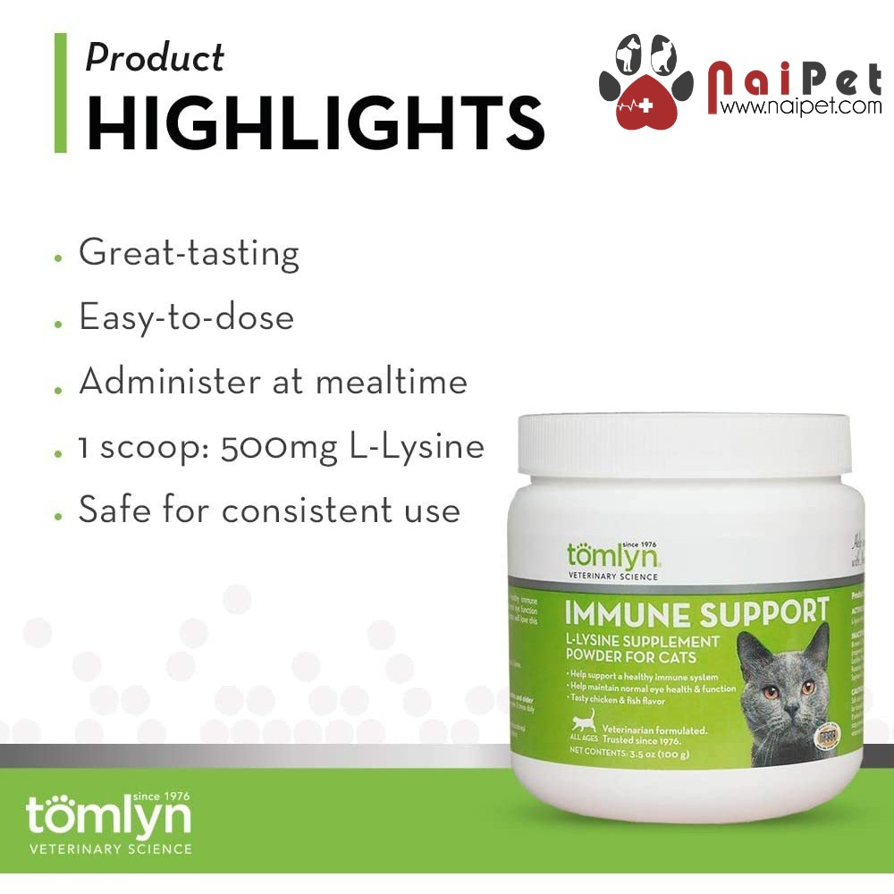 Bột Bổ Sung Hỗ Trợ Tăng Cường Hệ Miễn Dịch Cho Mèo Của Mỹ Tomlyn Immune Support Lọ 100g