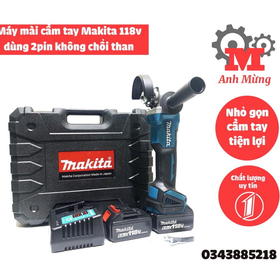 Máy mài cầm tay Makita 118v dùng 2pin không chổi than  chuyên dùng để mài góc, cắt sắt, cắt gỗ, cắt gạch