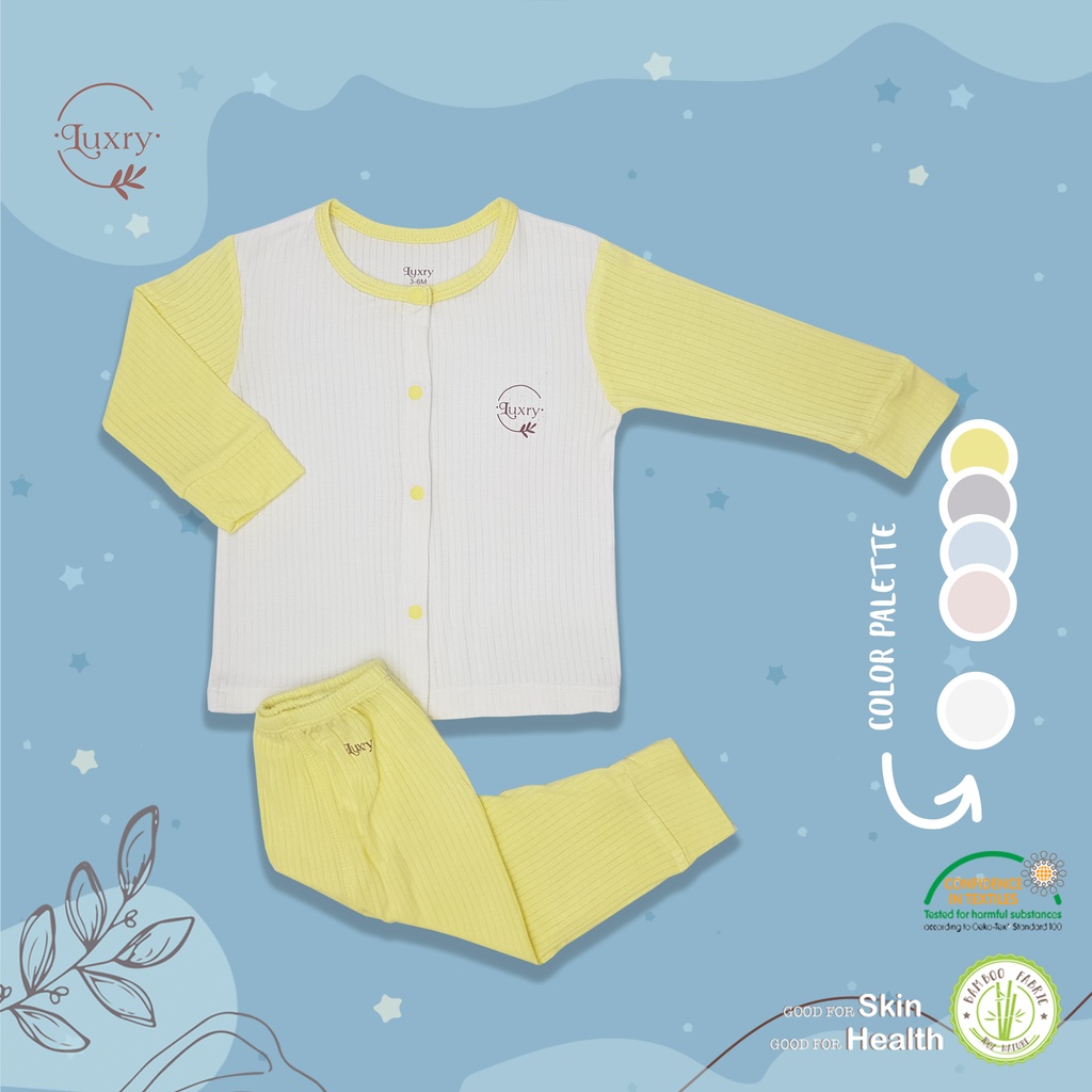 Bộ quần áo Dài Tay Cài Thẳng Phối Màu Dễ Thương, Vải sợi tre Mềm Mịn Nhà Luxry cho bé từ sơ sinh đến 3 tuổi
