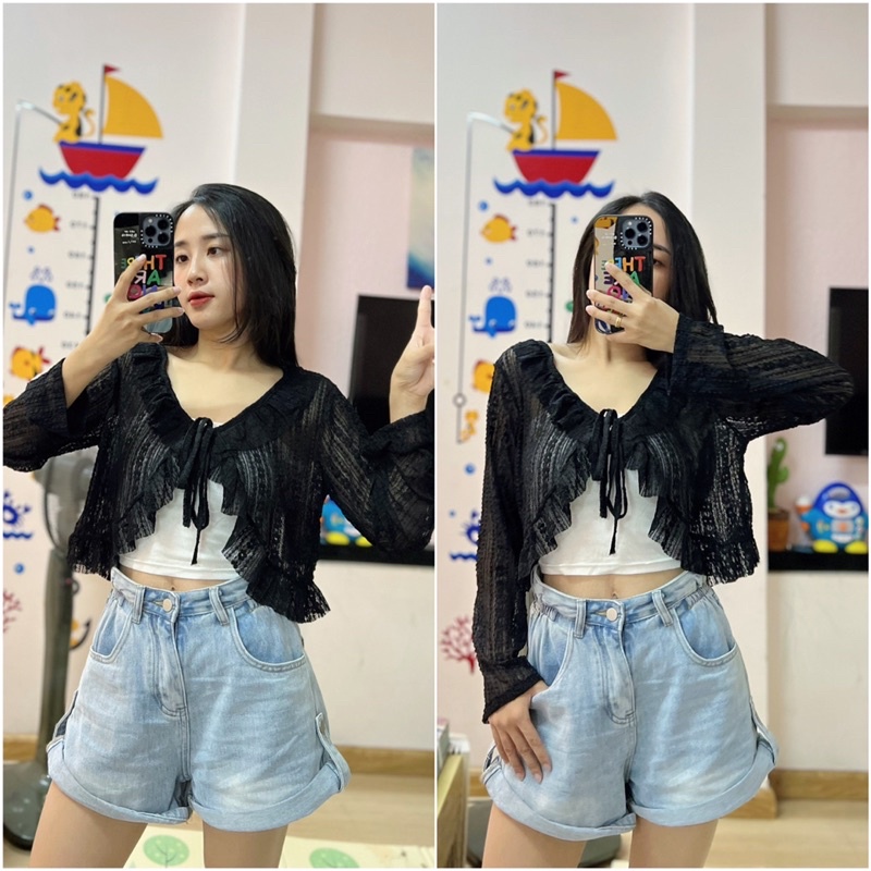 Áo choàng ren croptop