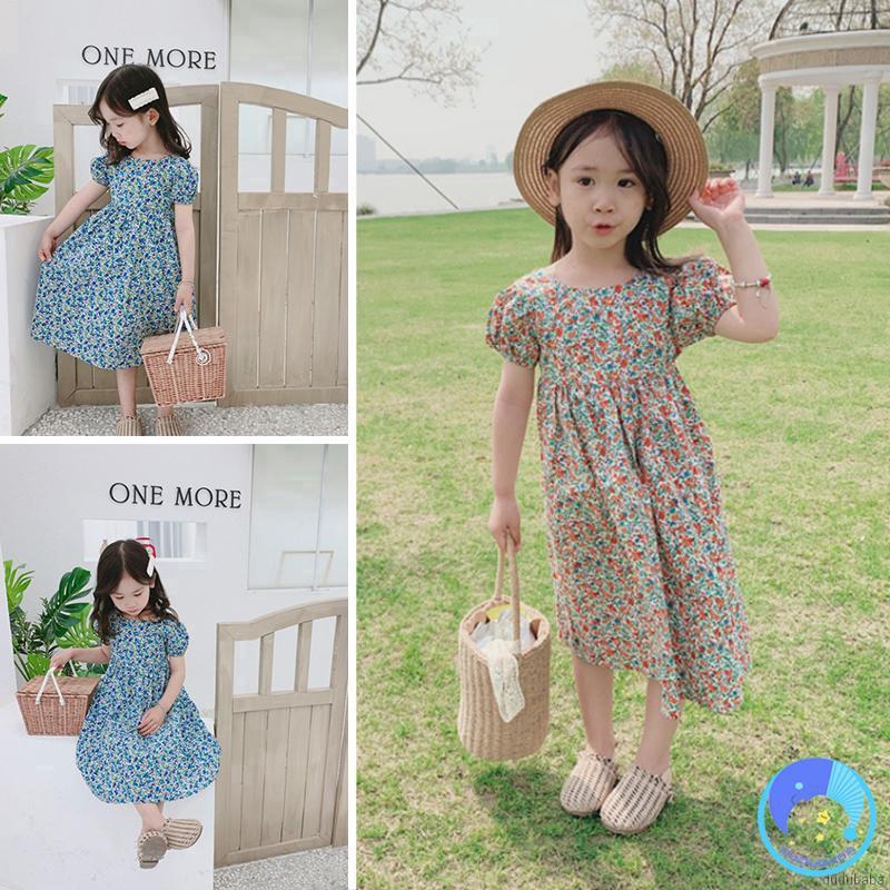 Đầm Bé Gái Hở Lưng Tay Ngắn In Hoa Dễ Thương
