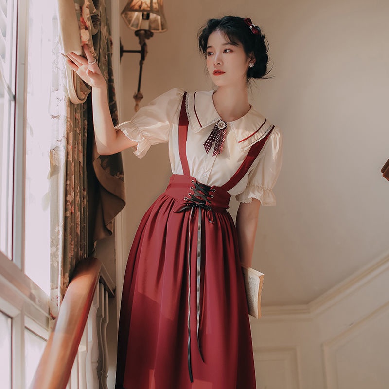 Bộ Áo Sơ Mi Thắt Nơ + Chân Váy Ngắn Phong Cách Pháp Thời Trang Mùa Hè 2022 Dành Cho Nữ