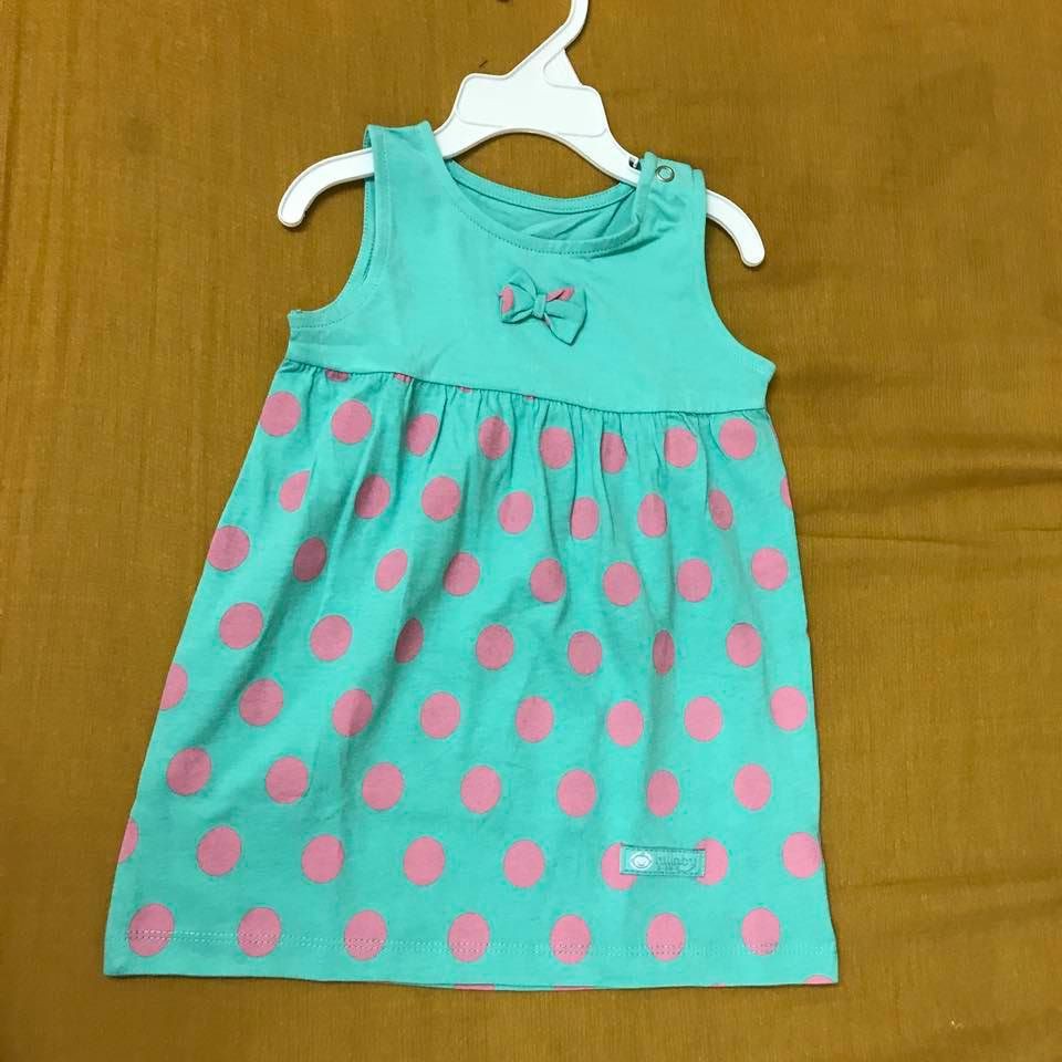 Đầm sát nách bé gái - Xanh chấm bi hồng Lullaby