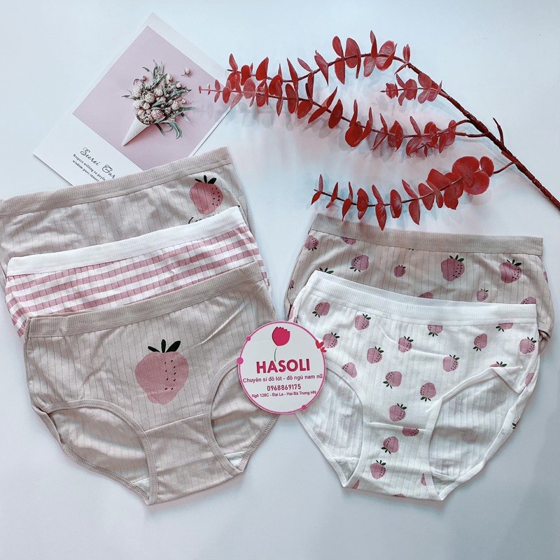 Quần Lót Nữ Cotton Kháng Khuẩn Y Tế Mềm Thoáng Hình Dâu Hồng S65