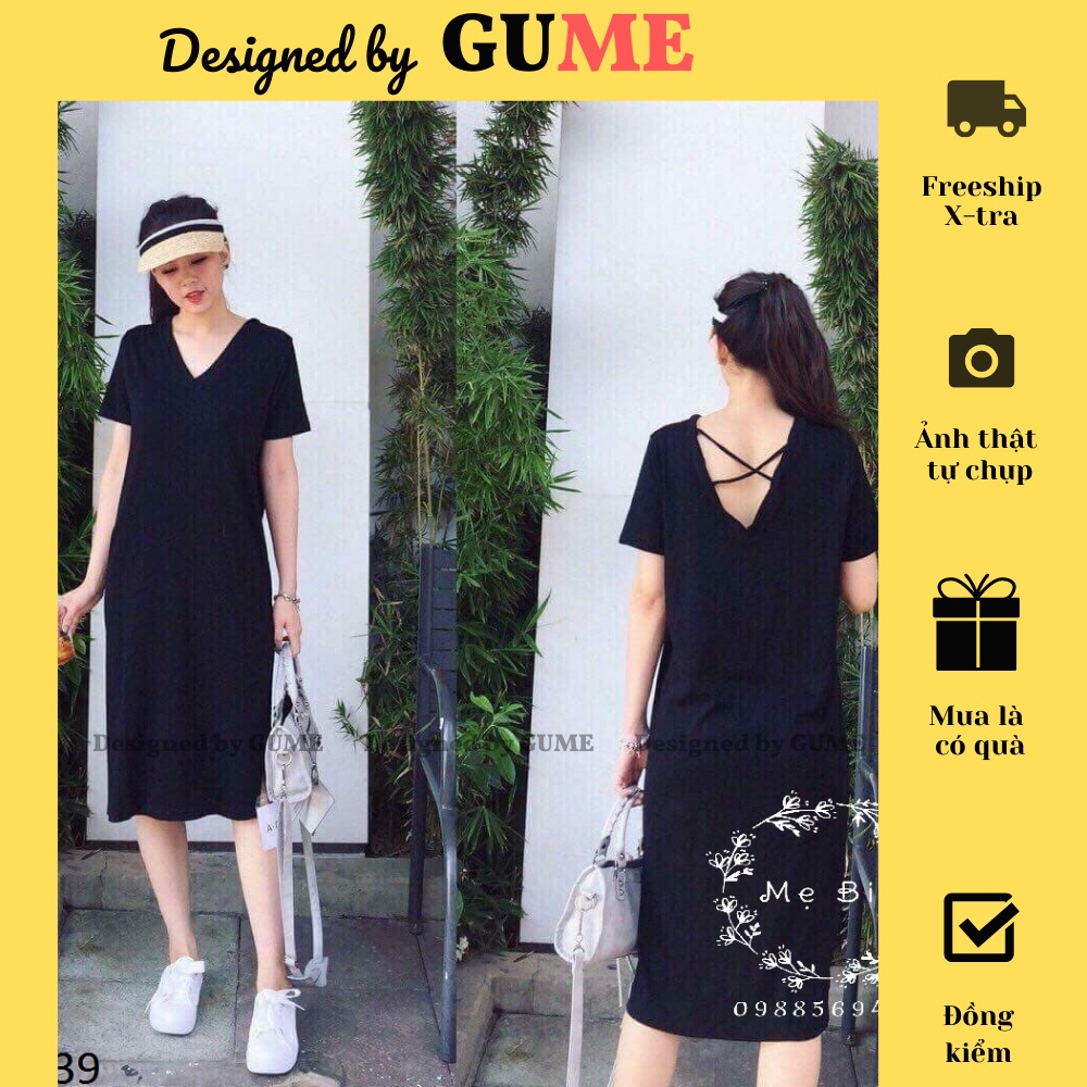Đầm Bầu Công Sở - Váy Bầu GUME màu Đen dáng suông Chéo Lưng tay cộc chất vải sạn lụa size từ 40-100kg MB39- ảnh thật