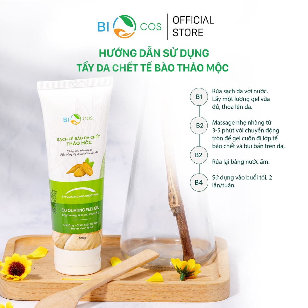 Tẩy Da Chết Thảo Mộc BIOCOS 120ml - Exfoliating Peel Gel Sạch Da, Dưỡng Ẩm, Sáng Mịn