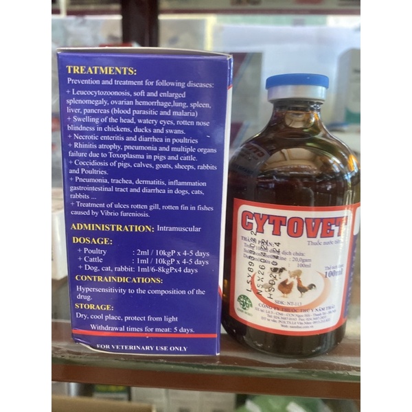 Cytovet 100ml - cầu trùng, kí sinh trùng máu, đầu đen, sưng phù đầu trên gà, heo, chó, mèo, thỏ