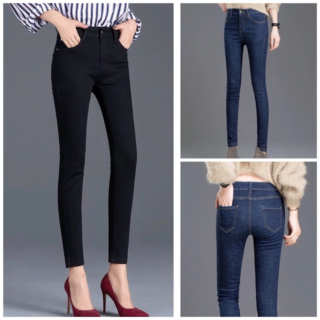 Quần jean nữ 👖👖 co giãn lưng cao vải mềm mịn hàng công ty💖 trơn lai thường | BigBuy360 - bigbuy360.vn