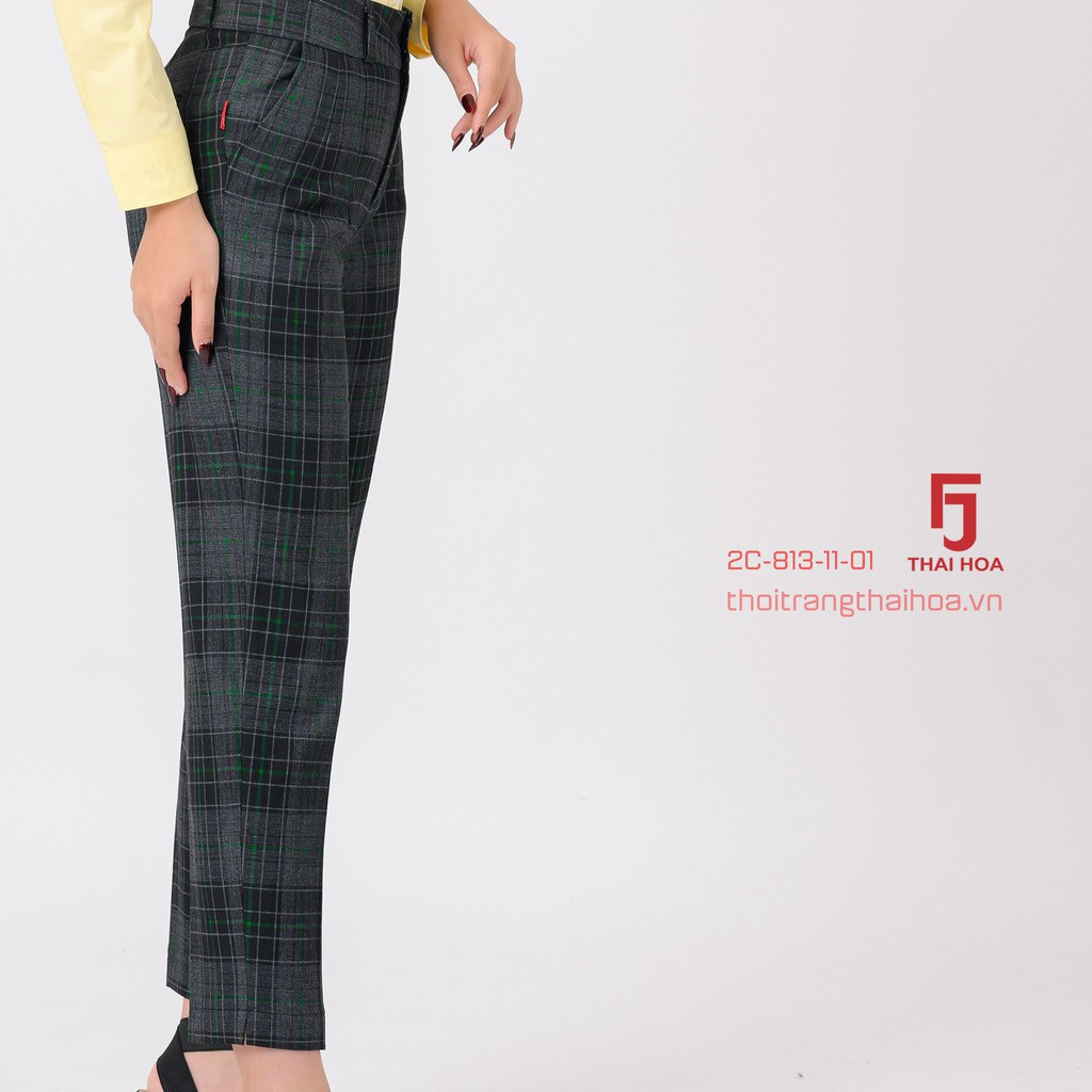 Quần tây công sở nữ Thái Hoà kẻ ô đẹp 2 ly chìm 9 tấc 2c813-11-01