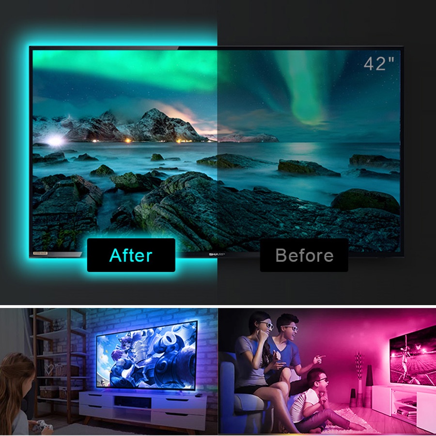 Đèn led Tiktok RGB Đèn led trang trí điều khiển bằng điện thoại,nháy theo nhạc, cuộn dây led đổi màu, kèm dây kết nối 5m 10m 15m 20m Đối với phòng ngủ, TV, máy tính, phòng khách
