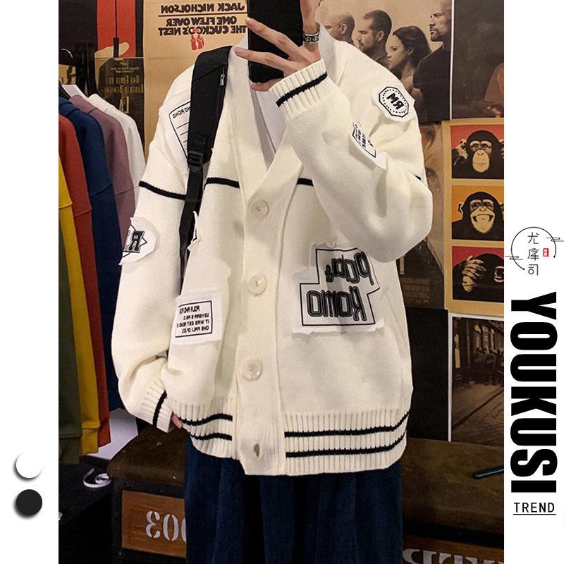 Áo Khoác Cardigan Dệt Kim Dáng Rộng In Chữ Phong Cách Hàn Quốc Thời Trang Mùa Thu Mới Cho Nam