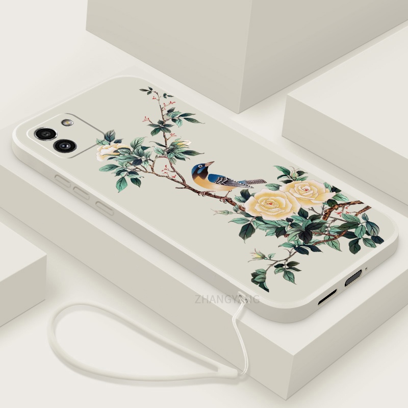 Ốp Điện Thoại TPU Mềm Họa Tiết Hoa Và Chim Có Dây Đeo Cho Samsung a03
