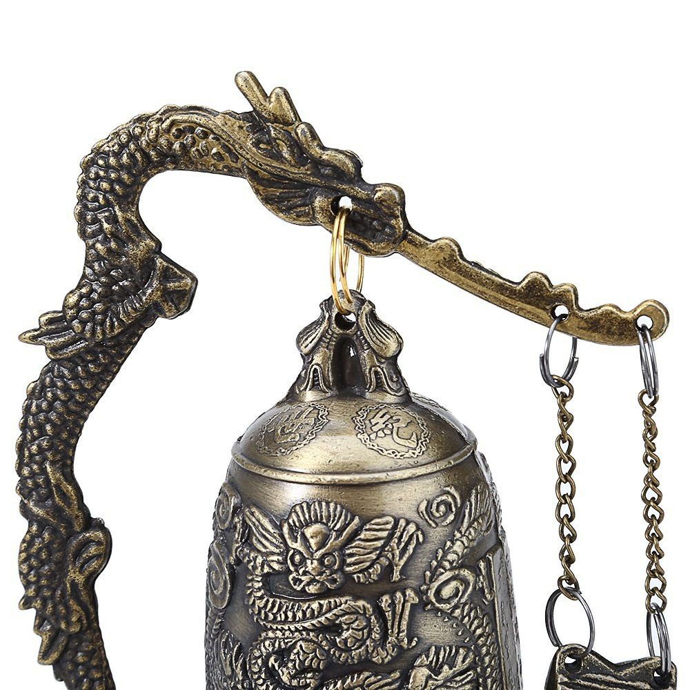 WMES1 Crafts Bronze Lock Classic Vintage Buddhist Bell Antique Style Home Decor Buddhist Exquisite Dragon Carved Zinc Good Luck Bell/Multicolor