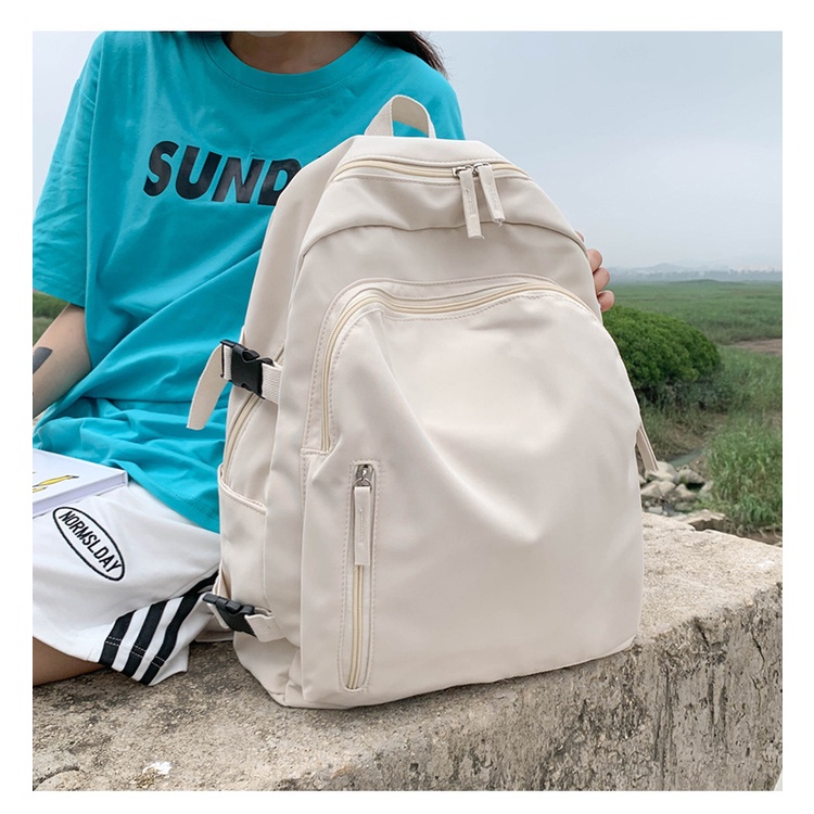 Balo Nữ Ulzzang Đi Học Basic Trơn Unisex Vải Dù Mịn Giá Rẻ BL05