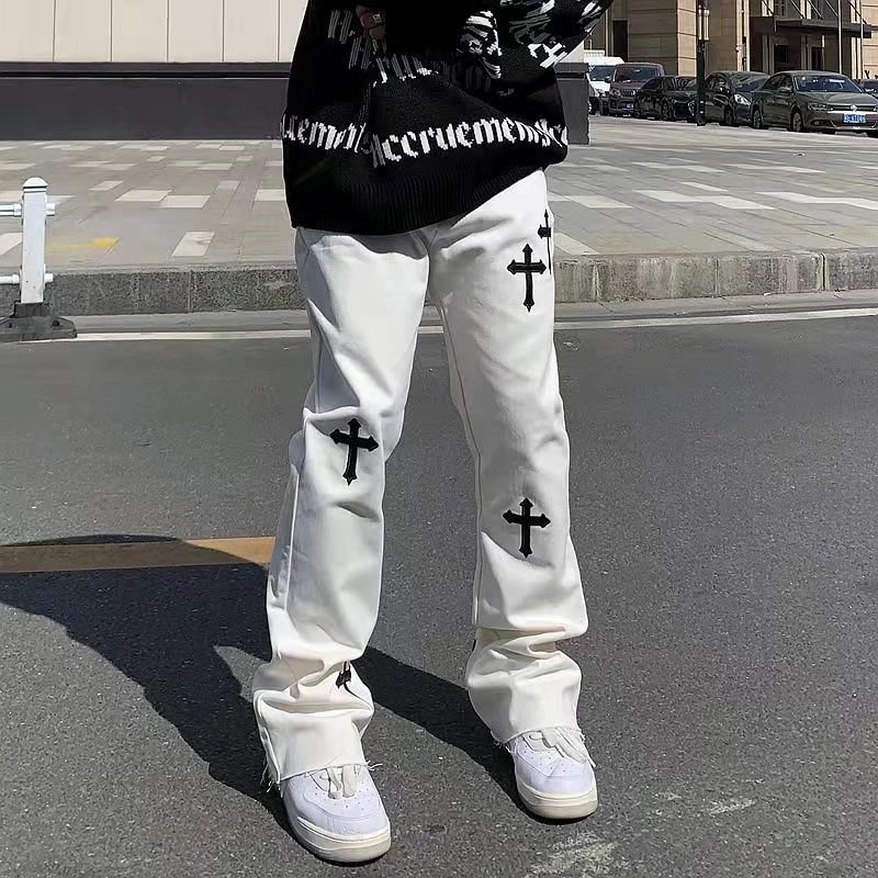 Quần jeans Dài Ống Đứng Phong Cách Âu Mỹ Thời Trang Cho Nam Thêu Chữ THập fashion bigsize unisex quần tây thường
