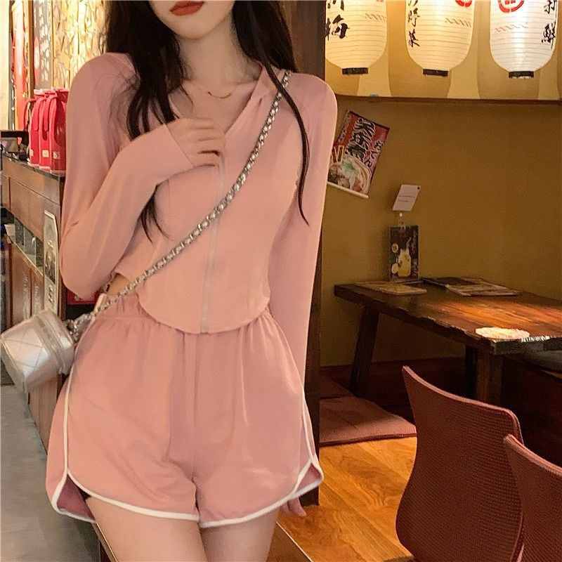 COZOKC Set đồ thể thao áo khoác tay dài + quần short thời trang