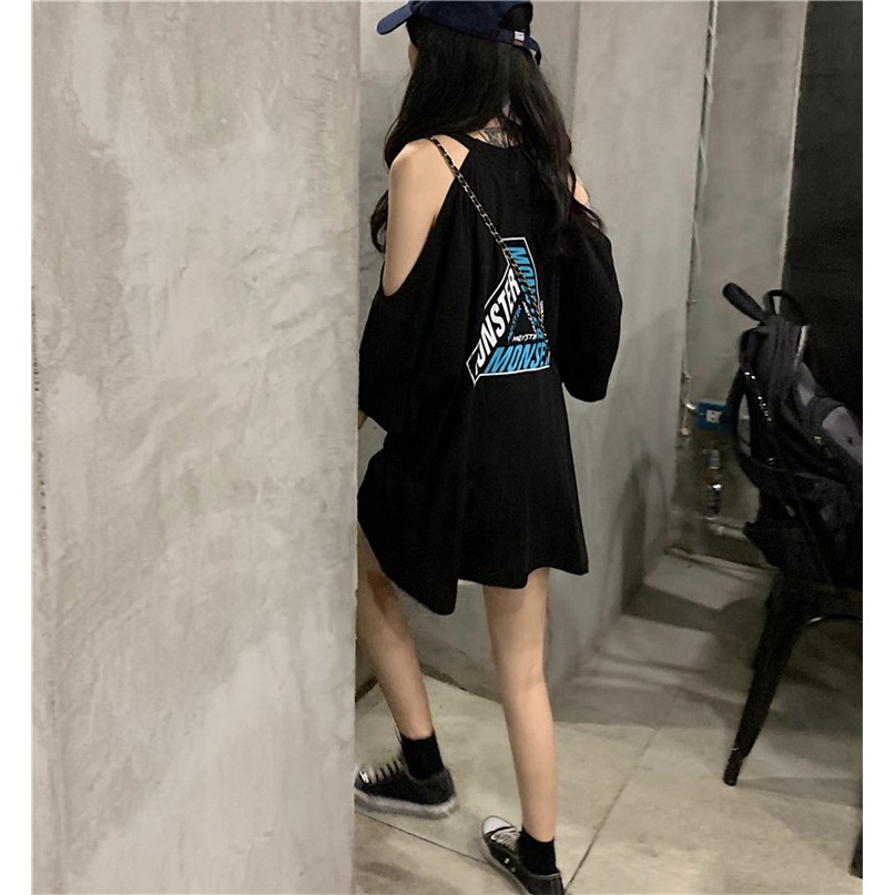 Áo Thun Nữ Tay Lửng Hở Vai In Chữ Thời Trang Hàn Quốc