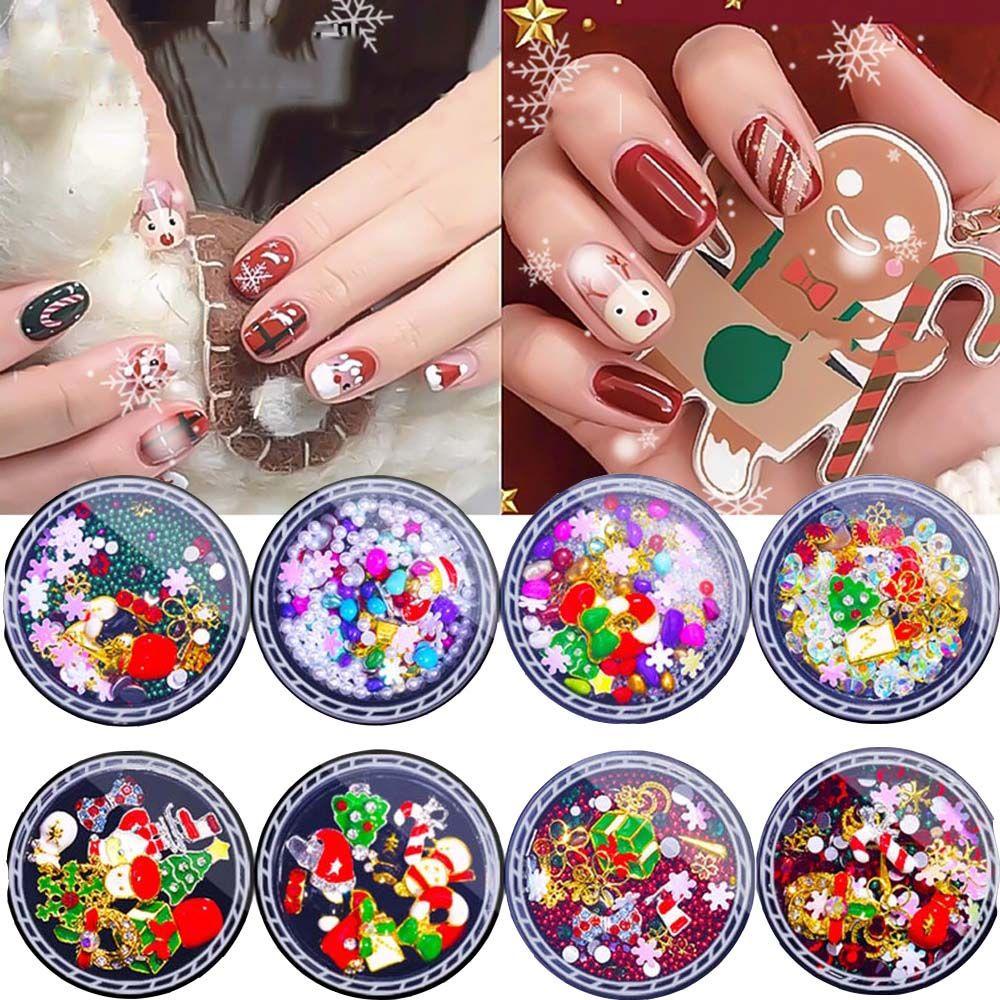 Phụ Kiện Trang Trí Móng Tay Nhiều Màu Sắc Họa Tiết Giáng Sinh Vớ Đính Kim Sa Hình Bông Tuyết Trang Trí Móng Tay DIY