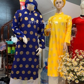 Áo dài mừng thọ,cúng lễ-gấm tằm Thái Tuấn xịn.Bộ gồm(Áo+quần+khăn xếp)