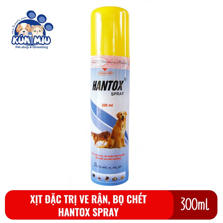 Chai xịt diệt ve rận, bọ chét, ký sinh trùng cho chó mèo Hantox spray 300ml có thể xịt phòng, chỗ ở, chuồng, cũi