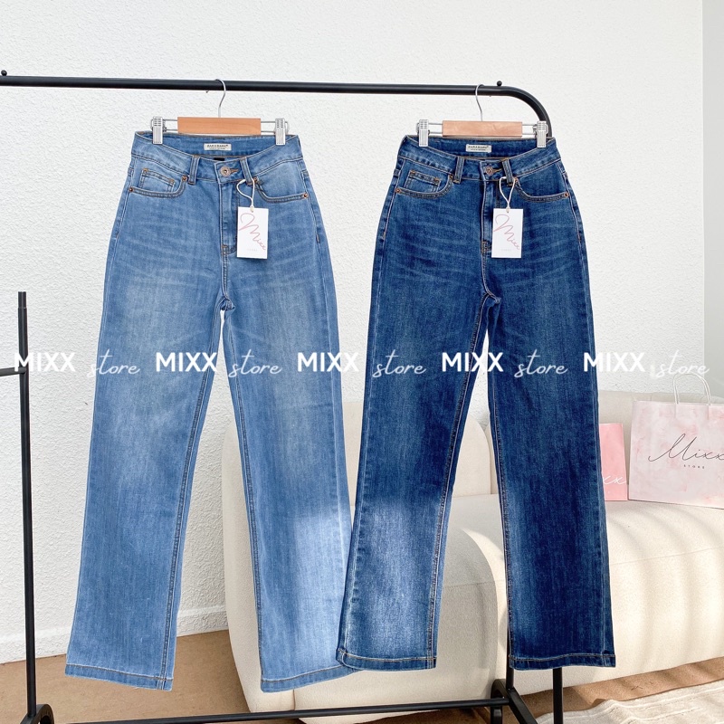 Quần Jean Nữ Ống Suông lưng cao chất co giãn thoải mái phom suông vừa chuẩn dáng