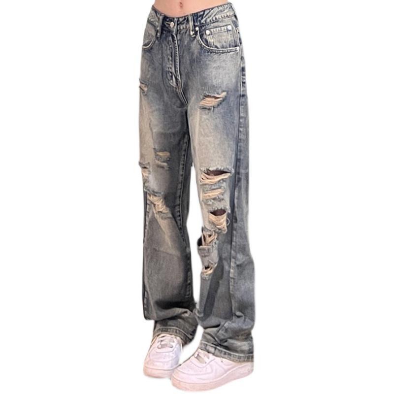 Jiashucheng Quần Jeans Rách Size Lớn Phong Cách Hip Hop Đường Phố Âu Mỹ Cá Tính