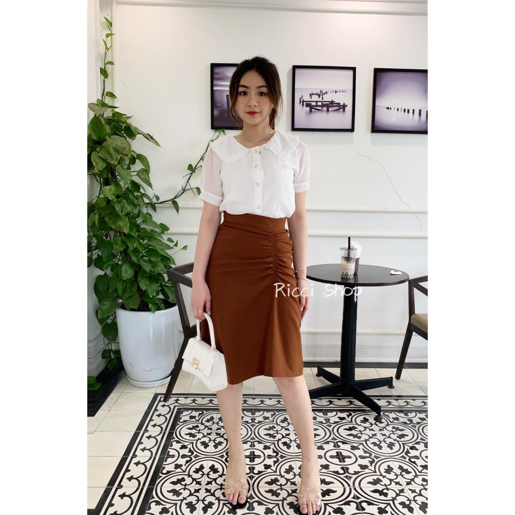 RICCISHOP_A200_ Áo sơ mi tơ CỔ VIỀN BÈO 1 HÀNG CÚC