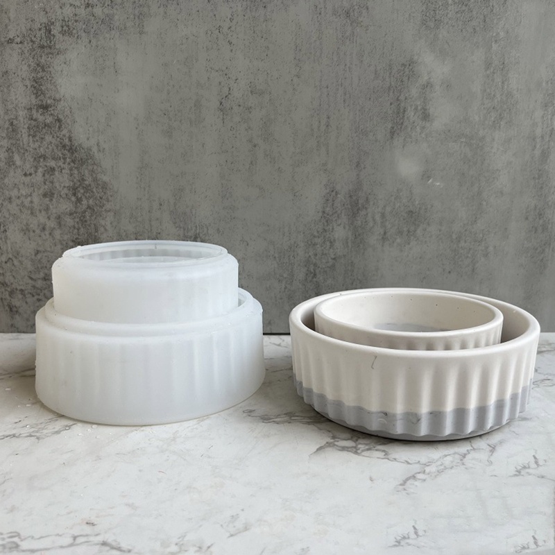 Khuôn Silicone Làm Chậu Hoa Bằng Nhựa Resin Hình Tròn Kẻ Sọc DIY