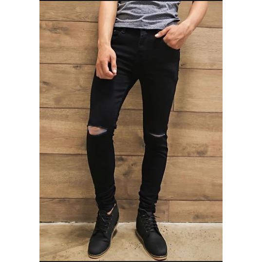 Quần Jeans Nam Rách Gối Đen Trơn | BigBuy360 - bigbuy360.vn