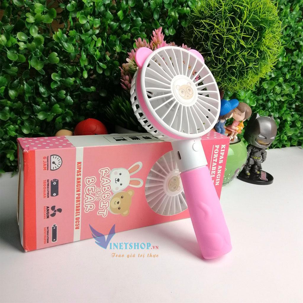 Quạt mini Cầm Tay TAI GẤU cực đẹp - tiện lợi -đi học/đi làm/đi dạo phố pin khủng 1800mah -dc3610