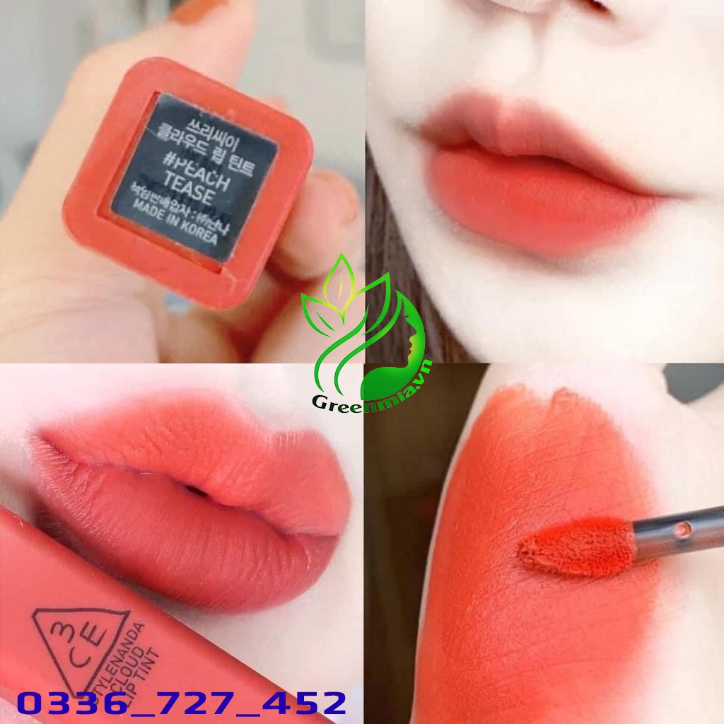 Son Kem Lì 3CE Cloud Lip Tint Peach Tease - Sắc Cam Đào Đỏ Ấm Bền Màu Lâu Trôi CHÍNH HÃNG CHECK HIDDEN TAG