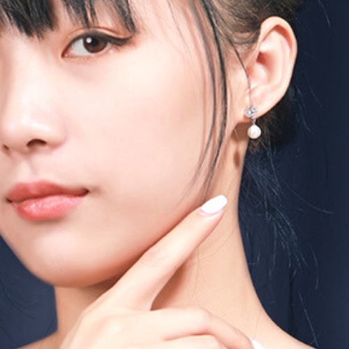 Khuyên tai bạc nữ, khuyên tai bạc gắn ngọc trai nhân tạo xinh xắn - Happy Girl