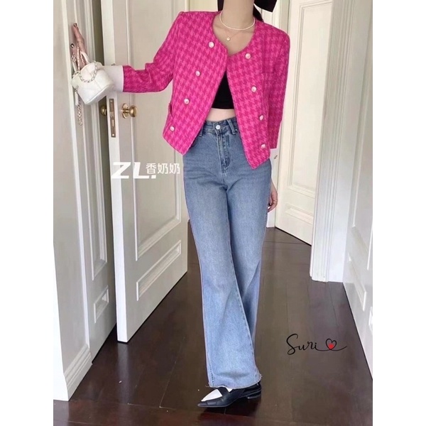 Vải dạ tweed ziczac én hồng