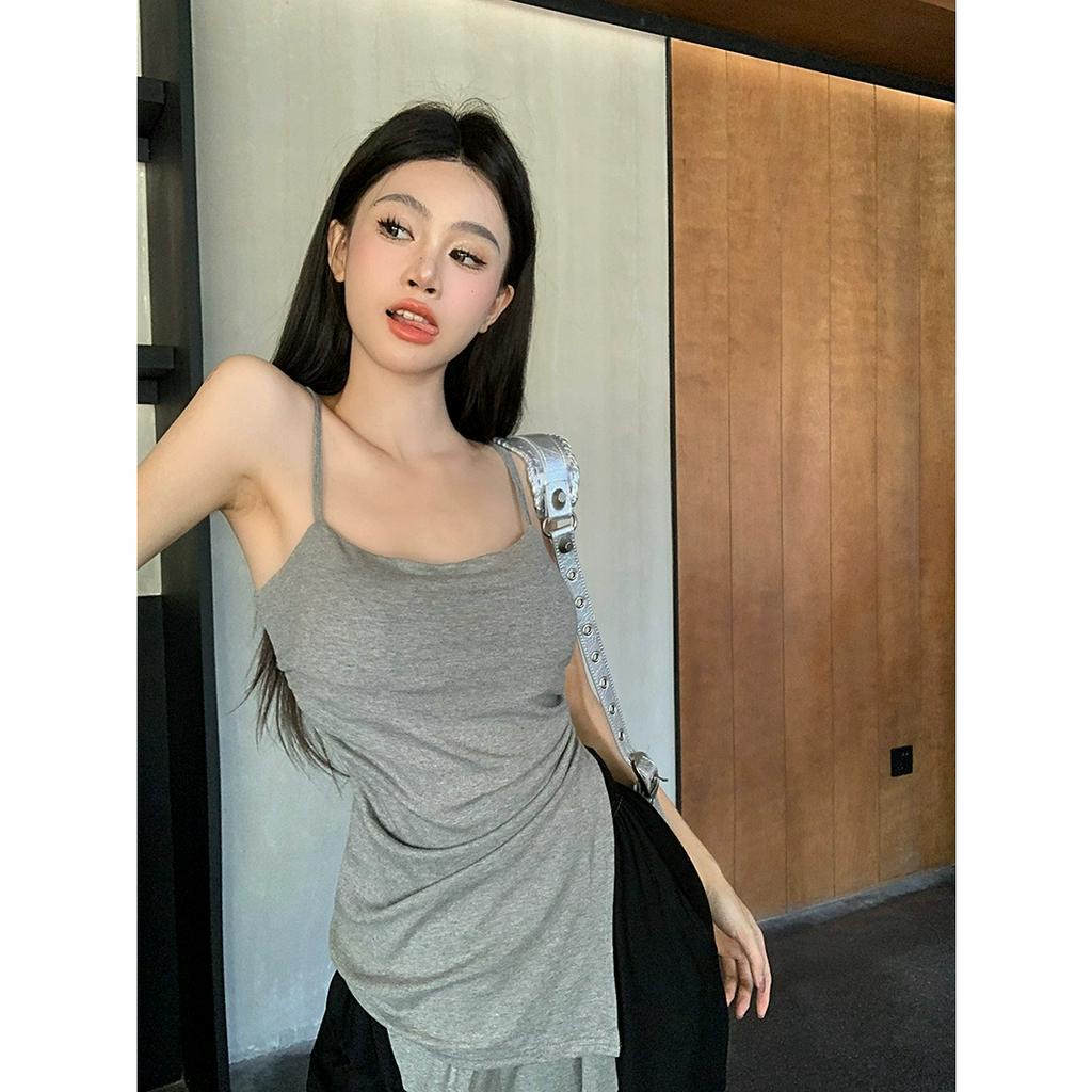 Set Áo Tank Top Hai Dây Xẻ Tà Và Quần Ống Rộng Quét Sàn Cho Nữ (Đặt Hàng)