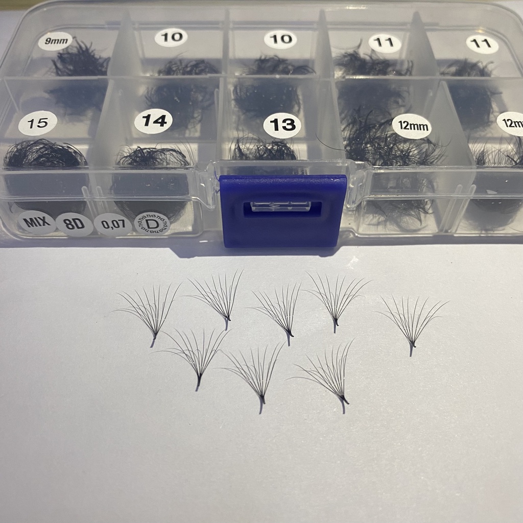 Mi FAN 8D MIX SIZE (8-&gt;13)(9-15) mm C -CC - D 0.05- 007  (1000fan)_ dụng cụ nối mi_THÚY HÀ