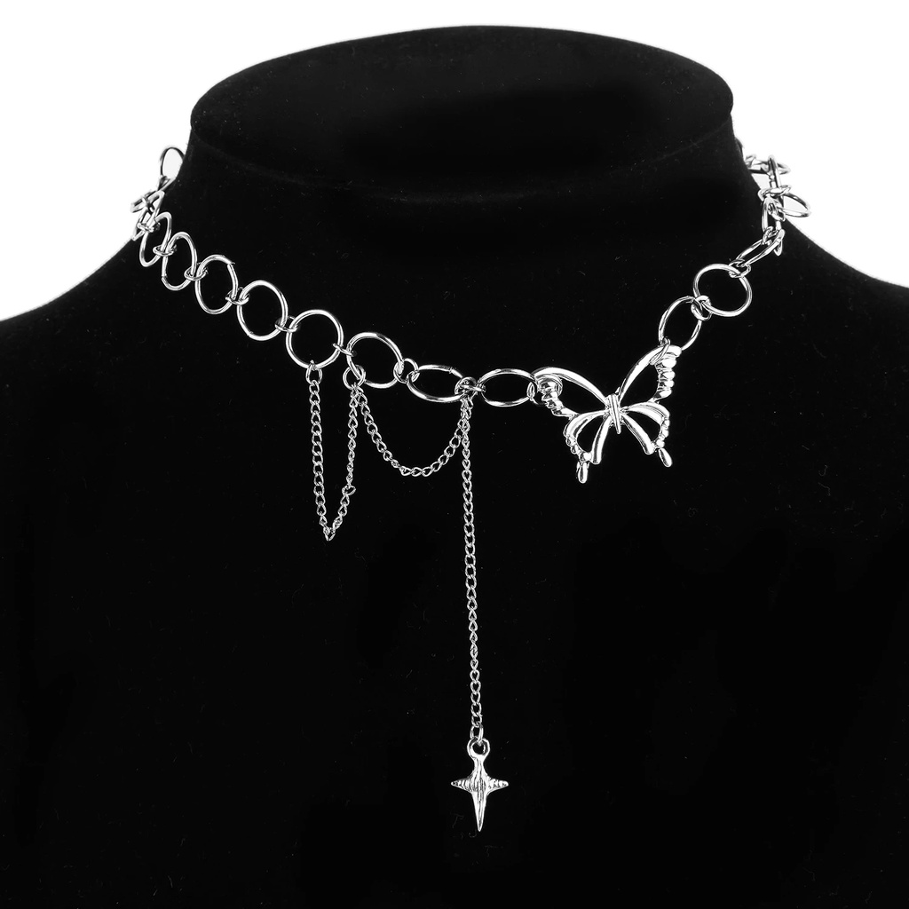 Vòng Cổ Choker Phối Dây Xích Tua Rua Hình Bướm Phong Cách Hip Hop Thời Trang Cho Nữ