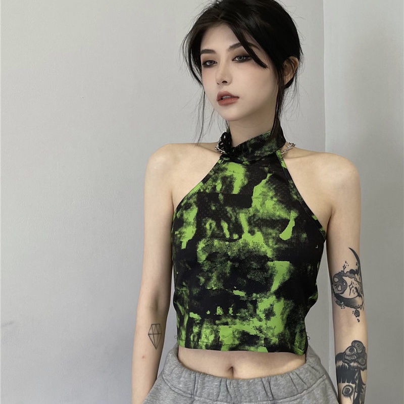 [F &amp; X 22S] Áo Hai Dây Dáng Ngắn Nhuộm Màu Phong Cách Mùa Hè Cho Nữ