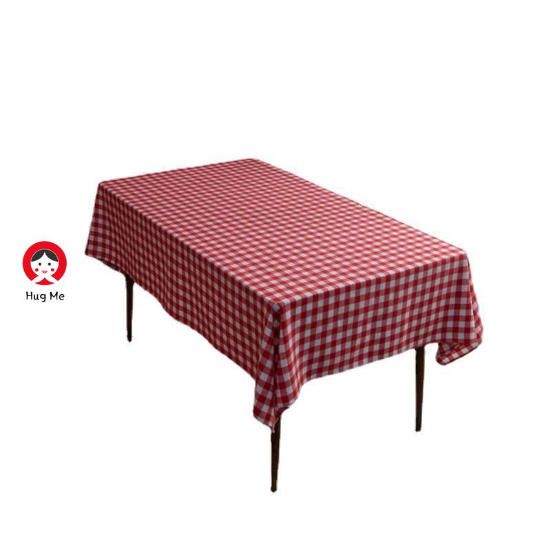 Khăn trải bàn vải lanh hình chữ nhật kẻ sọc caro đỏ trắng đơn giản phong cách Bắc Âu dùng trang trí Giáng Sinh