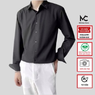 Áo sơ mi nam nữ dài tay Unisex Basic TRƠN Form rộng màu trắng và đen Chất cotton lụa mịn mát Bigsize MC04
