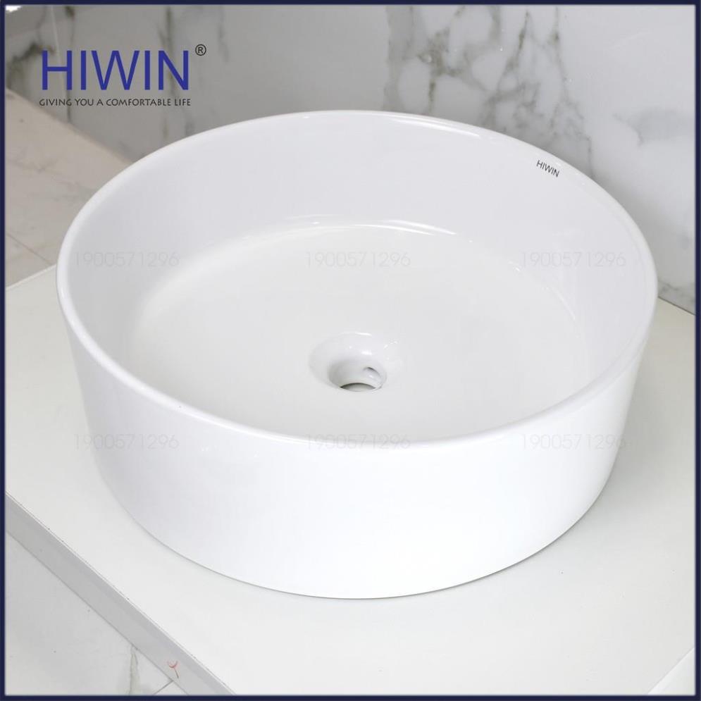 Chậu rửa mặt lavabo sứ cao cấp dương bàn màu trắng dáng trụ tròn HIWIN LP-8017