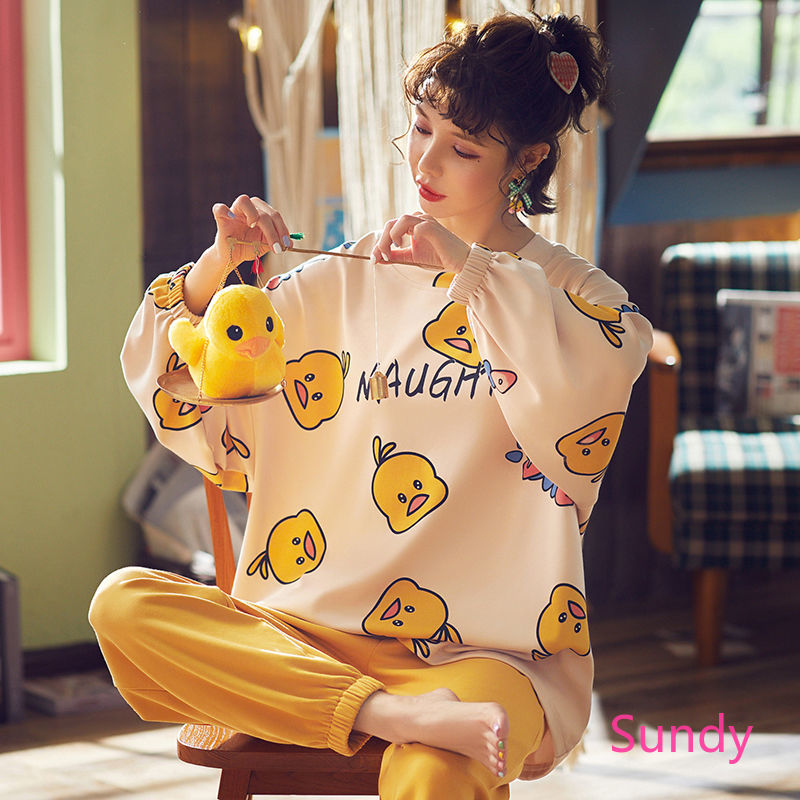 Bộ Đồ Ngủ Tay Dài Màu Sáng Dễ Thương Thời Trang Cho Nữ
