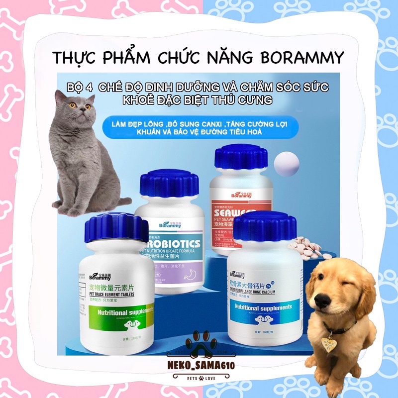 Thực phẩm chức năng Borammy bổ sung canxi, vitamin, men tiêu hoá, dưỡng lông cho thú cưng chó mèo